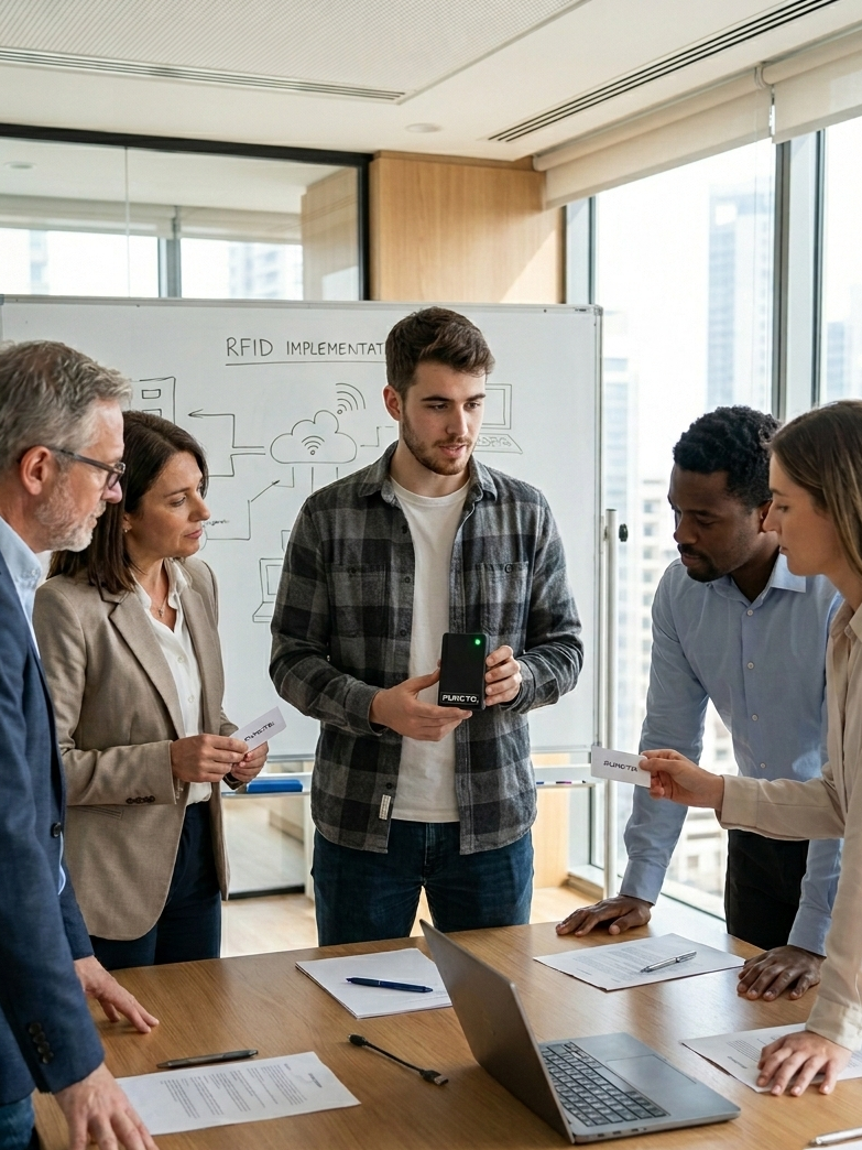 Empleado fichando con dispositivo de control horario PUNCTO
